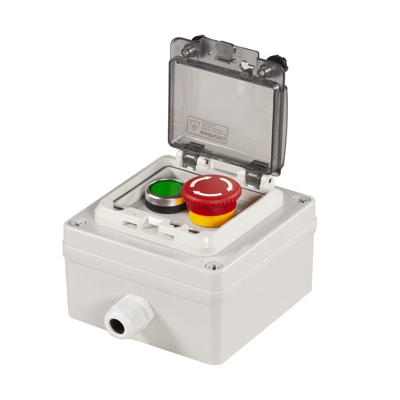 QL-LINRUN Push Button Box Ip67 Button Switch with Emergency Stop Button Green Push Button with Protective Cover Anti-Misoperation Switch(Ac/Dc 6a-110v/3a-240v/2.5a-380v) - Image 1